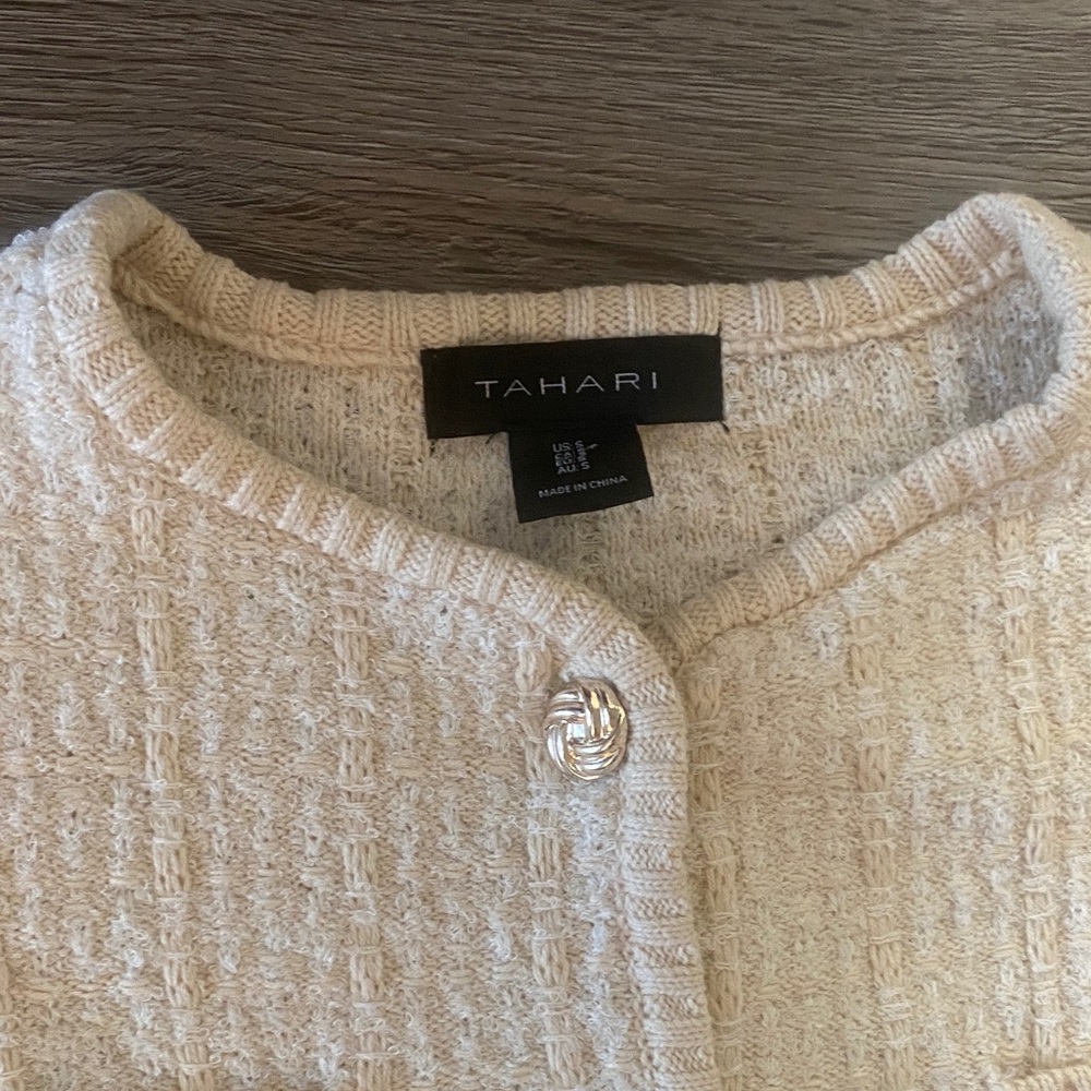 Tahari Ivory Textured Knit Cardigan - Picture 2 of 3